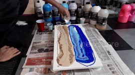 Pouring an Ocean Acrylic Abstract Painting using the Dump Cup Method