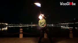 Amazing Fire Poi Performance During Fire Jam at Lake Merrit