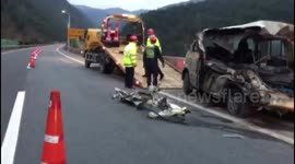 Chinese driver miraculously survives after truck shaves off side of his minibus