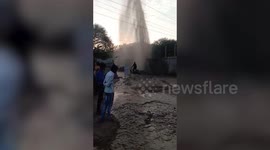 Burst water main in central India sprays 30-foot in the air