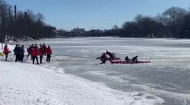 US: Rescue Activity From Ice At Passaic River In Elmwood Park, NJ 2