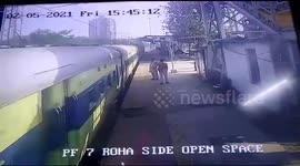 Alert cop saves disabled man from falling under moving train in India