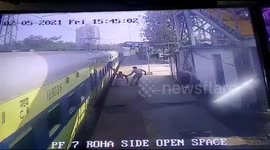Alert cop saves disabled man from falling under moving train in India