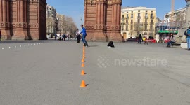 Best of slalom inline skating, perfect balance,freestyle, cool moves, cone skating in Barcelona