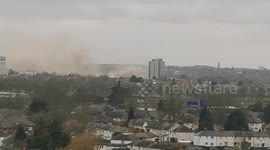 60 firefighters called to fire at office building in Enfield, north London.