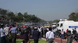 Myanmar riot police fire water cannon at protesters in Naypyitaw