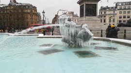 Trafalgar Square fountain frozen