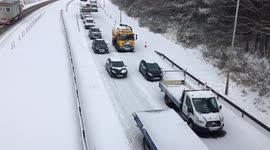 Traffic grinds to a halt as snow piles up on UK highway