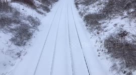 Snow on railway tracks Stonehaven