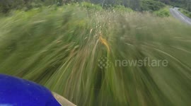 Motorcycle cam catches moment UK rider flips off-road during overtake gone wrong