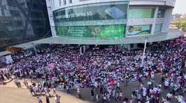 Myanmar: Feb 10 Coup Protests – Huge Crowd Of Protesters Gather Outside Mall In Yangon
