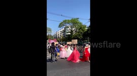 Myanmar coup: Women in ball gowns join latest protests