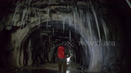 Spectacular two-metre-long icicles caused by Storm Darcy found in Hopton Tunnel Derbyshire