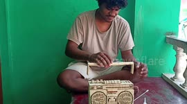 Indian artist constructs radio replica using over 3,000 matchsticks