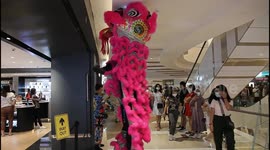 Indonesian Lion dancer performed on the first day of Chinese New Year