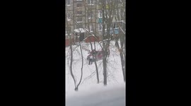 Motorist gets stuck on snow-covered road in Belarus