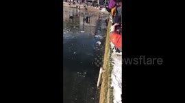 Netherlands skaters stuck in frozen lake in the Hague rescued
