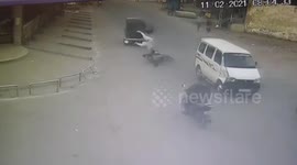 CCTV captures Indian motorcyclist miraculously surviving head-on collision