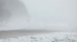 Traffic In White Out Blizzard In N. Ireland Snow storm