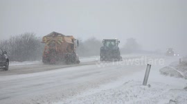 Snow Ploughs & Gritters In Snow Storm
