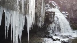Stunning footage from North Yorkshire as massive icicles form around the beautiful Cauldron Falls in the Yorkshire Dales as deep freeze continues