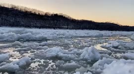 US: Frazil Ice Accumulates And Flows Along Missouri River