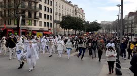 Hundreds of people join march in Nantes, France, to protest lack of work due to COVID-19 restrictions