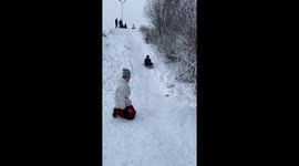 Flying guys sled ride ends with a BANG