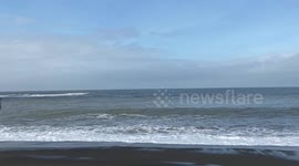 Waves in slow motion in Aberystwyth on a sunny morning, West Wales, UK