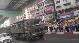 Further footage of armoured vehicles on the streets of Yangon, Myanmar