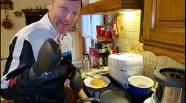 Celebrating pancake Tuesday by preparing, and eating, pancakes... with grappling gloves on!