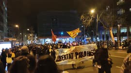 Protestors chant against the incarceration of rapper Pablo Hasel in Barcelona