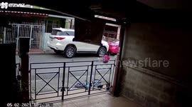 Motorcycle rider hits boy playing outside home then leaves the scene