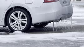 Ice storm slams College Station, Texas as roads and trees freeze over