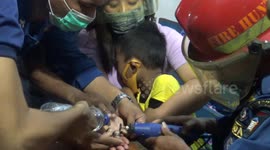Indonesian firefighters cut free child's finger lodged in metal bolt