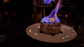 Flaming Baked Alaska dessert at Barry's Downtown at Circa casino in Las Vegas NV