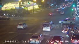 Truck ignores sirens and smashes into ambulance at busy junction in Thailand