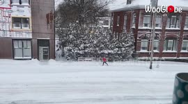Funny Clip of Canadian Girl Skiing on the Sidewalk