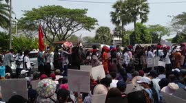 Protests outside US embassy in Myanmar as first fatality of unrest announced