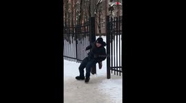 Students in Russia Caught Slipping on Icy Path