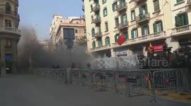 Eggs and firecrackers hurled at police by pro-independence protesters in Barcelona
