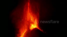 Mount Etna erupts spectacularly spewing lava into night sky