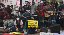 Protesters of Yangon, Myanmar express their protest against the military coup with music