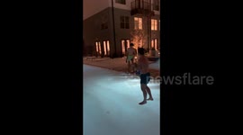 Pool fun in frozen Texas after smow storm