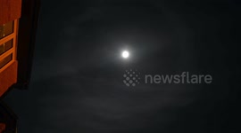 Rare Moon-halo optical phenomenon captured above the skies of Lancashire during hour long time-lapse