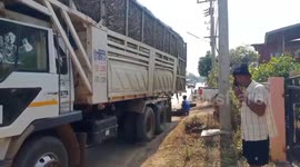 Scary moment passing truck's wheel explodes outside home