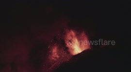 A close-up look at Mount Etna's volcanic eruption in Italy