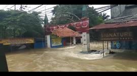 Flash flood has entered Ciledug Indah Housing. Flooding in Jakarta, Indonesia