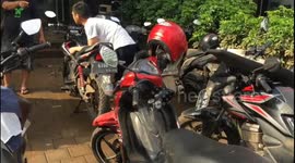 Review of cars and motorcycles after the flood in Jakarta, Indonesia