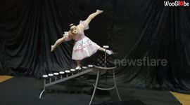 Girl Jumps Up the Steps by Balancing her Body on One Arm!